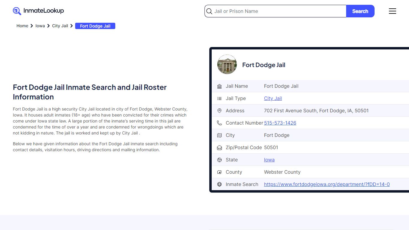 Fort Dodge Jail Inmate Search and Jail Roster Information - Inmate Lookup