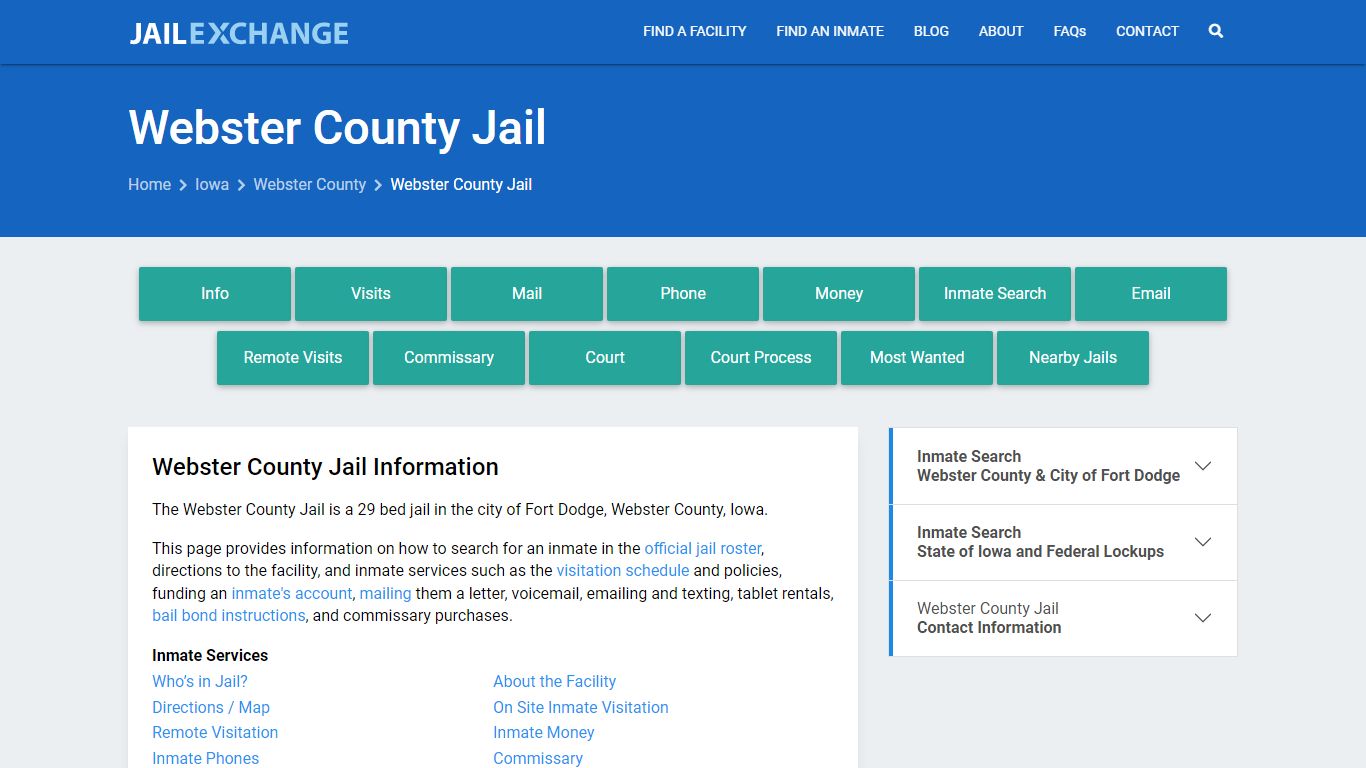 Webster County Jail, IA Inmate Search, Information